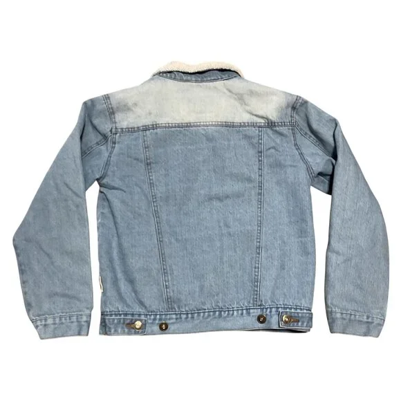 Sherpa Lined Trucker Jacket Size L Jeans Jacket Distressed Brooklyn Clothing - Picture 2 of 5